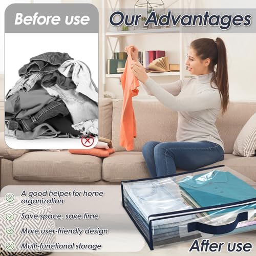 24 Pack Clear Storage Bags with Zipper,12L Plastic Blanket Storage Bags Waterproof Moving Bags Foldable Closet Organizer Handle for Clothing Bedding Linen Sweater Bed Sheet Clothes,15.7x11.8x3.9 Inch - Image 6