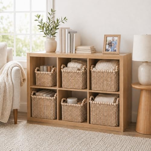 Handwoven Seagrass Shelf Baskets, Set of 3 Decorative Storage Bins with Bead-Accented Handles, Vietnamese Woven Baskets for Entryway, Bathroom, Bedroom, and Living Room - Image 7