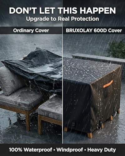 Outdoor Patio Furniture Cover Square, Heavy Duty 600D Waterproof Cover for Table & Chair Set or Sofa Set Covers, Windproof,UV Resistant, All-Season for Backyard,Deck,Garden,106"L x 106"W x 28"H,Black - Image 5