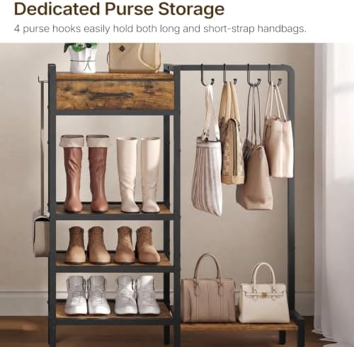 YATINEY 5-Tier Wooden Shoe Rack, Shoe and Purse Organizer for Closet - Image 4