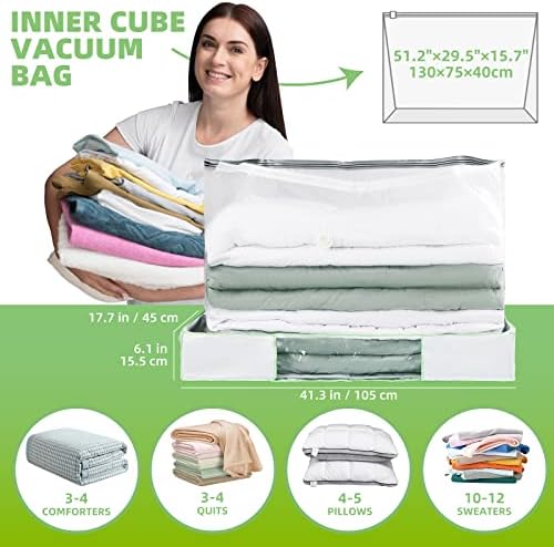 TAILI Under Bed Comforters Storage Container, Save 80% Space, Large Capacity Foldable Under Bed Storage Box for Quilts Pillow Blankets Linen, , 41" x 17.7" x 6", Jumbo Comforters Vacuum Storage Bag - Image 3