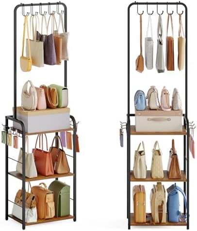 Floor-Standing Purse Organizer for Closet, Tall Handbag Storage Rack by Hayexiha