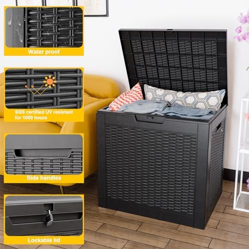 Vixzen 31 Gallon Deck Boxes Outdoor Waterproof, Resin Lockable Storage Box for Patio Cushions Storage Furniture, Garden Tools, Pool Supplies, Weatherproof and UV Resistant(Black, 31 Gallon) - Image 2