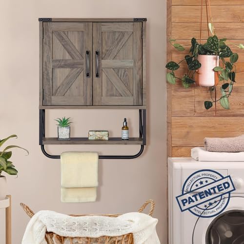 RUSTOWN Farmhouse Medicine Cabinet with 2 Barn Door & Towel Bar Rack - Image 4