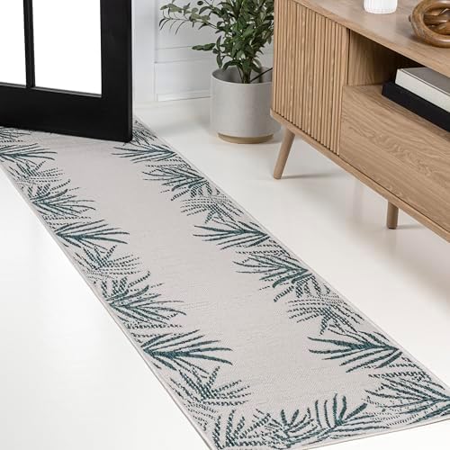 JONATHAN Y Palm Frond Border Indoor Outdoor Runner Rug 2X8 Blue/Cream, Isla Coastal Cottage for Backyard, Patio, Porch, Easy-Cleaning, High Traffic, Pet-Friendly, Non-Shedding (TSN207C-28) - Image 3