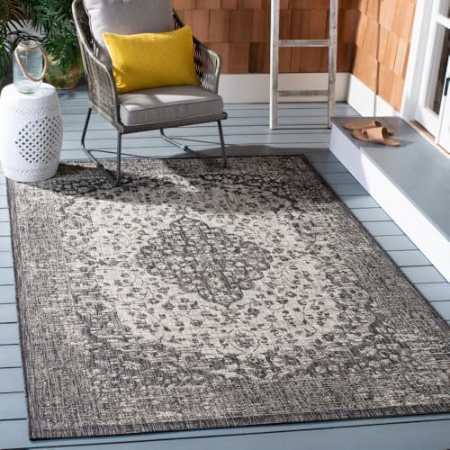 SAFAVIEH Washable Rug Outdoor Courtyard Collection - 4' x 5'7", Black & Grey, Non-Shedding & Easy Cleaning, Ideal for Patio, Backyard, Mudroom (CY8720-37612) by Unknown