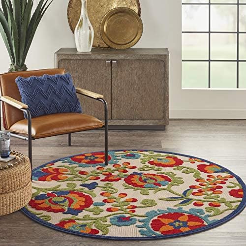 Nourison Home Aloha Multicolor 4' x Round Area Rug - Easy Clean, Non Shedding, Bed Room, Living Room, Dining Room, Kitchen (4' x Round) - Image 4