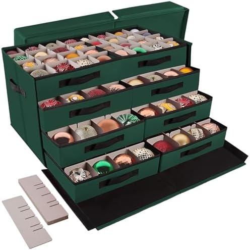 BlessedSeason Christmas Ornament Storage Box，Stackable 6 Drawer Organizers，Max 112 3" Christmas Dauble, Adjustable Christmas Ball Storage Container Bins, Green by Unknown