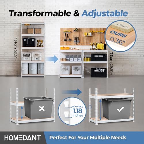 HOMEDANT White 28" W 5 Tier Storage Shelves Garage Shelving Unit Metal - Image 3