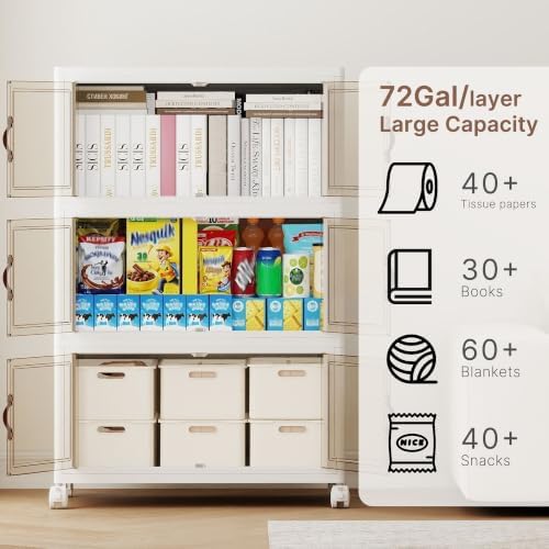 288QT Extra Large Stackable Storage Bins with Lids & Wheels & Door, - Image 3