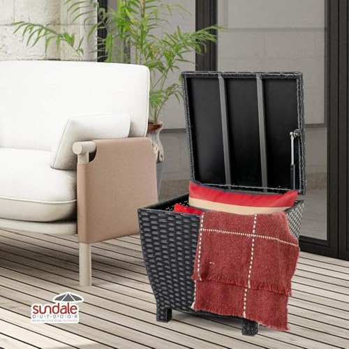 Sundale Black Wicker Storage Box, 13 Gallon Outdoor Deck Bin with Lid - Image 3