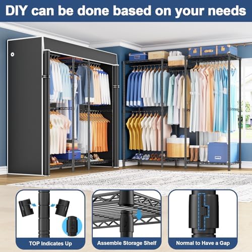 Ulif E12C Heavy Duty Closet Organizer System，Freestanding Clothing Rack, Adjustable Garment Rack 57.1" W x 16" D x 76.5" H Holds 860 lbs, Black Clothing Rack with Black Dustproof Cover - Image 4
