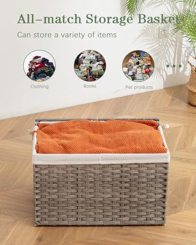 SETVSON Storage Basket with Lid, PE Rattan Woven Storage Bin, Gray - Image 5