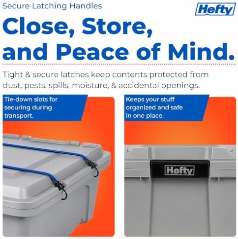 Hefty 18 Gallon Storage Bin with Lid, Heavy Duty Plastic Storage Container Stackable Tote for Garage Closet Home Organization, Large Storage Bin, 6 Pack, Grey - Image 3