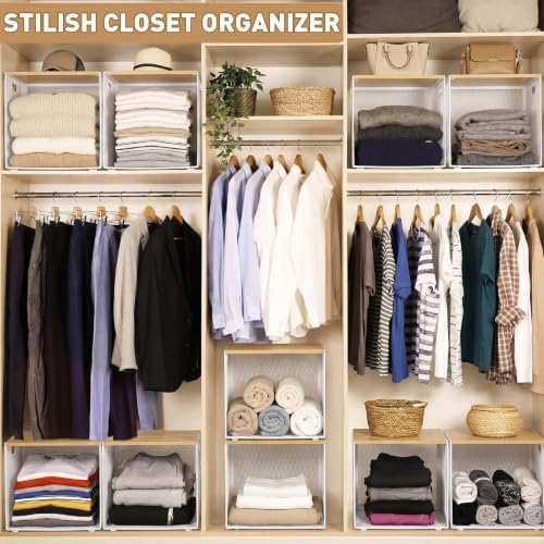 AceOrbit 3 Pcs Widened Stackable Closet Organizer and Storage with Wood Top Foldable Metal Cube Closet Shelf DIY Space Saving Linen Clothes Shoe Bed Sheet Bin Wardrobe Bedroom ( 15.6"x12"x8.7", Dark) - Image 5