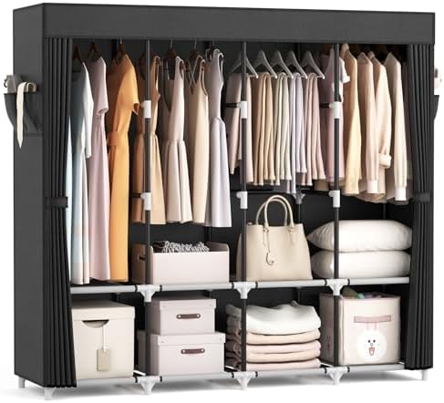 VTRIN Portable Closet for Hanging Clothes 67 Inch Wide Large Capacity Portable Wardrobe Closet with Cover, 4 Storage Shelves and 4 Hanging Rod Sturdy Free Standing Closet for Bedroom, Black by VTRIN