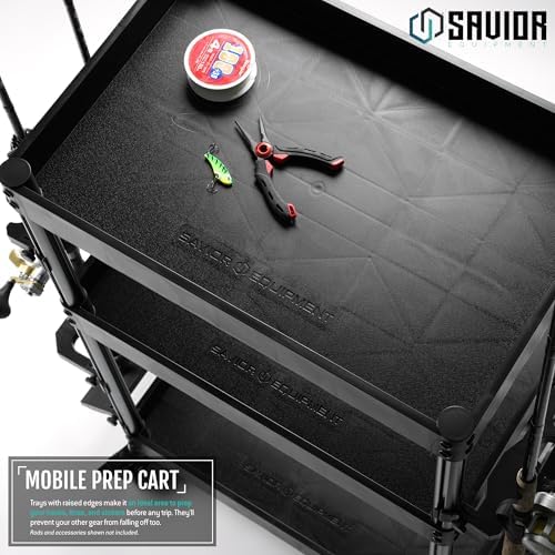 Savior Equipment Mobile Tackle Station 16 Fishing Rod Holder Cart w/Wheels, Adjustable Rack For Different Rod & Reel, 3-Level Fishing Gear Storage Pole Organizer For Garage Home Indoor Use, Black - Image 4