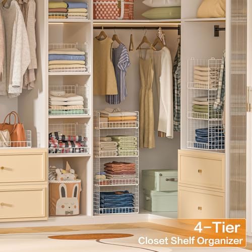 Yociyoga 4 Tier Stackable Closet Organizers and Storage Shelves, Foldable Closet Shelf Organizer System, Stackable Storage Bins Drawers for Clothes Organizer System, White（Patent No. 30022416） - Image 4