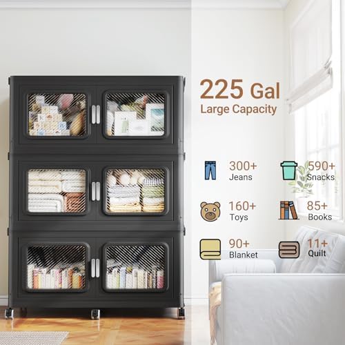 BROVIEW 900 Qt/225 Gal Stackable Storage Bins with Lids, 3 Pack, Black - Image 5