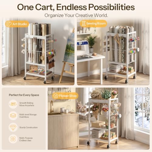 HOOBRO Wrapping Paper Storage Cart, Rolling Craft Storage Cart with Wheels - Image 5