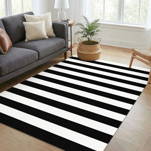 KOZYFLY Black and White Outdoor Rug 4x6 Ft Washable - Image 2