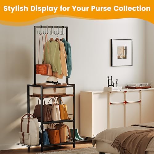 Homeiju Tall Purse Organizer for Closet, Vertical Handbag Organizer, No Scratch Purse Holder Rack, Space-Saving Storage for Purses, Totes, Handbags (Rustic Brown) - Image 3