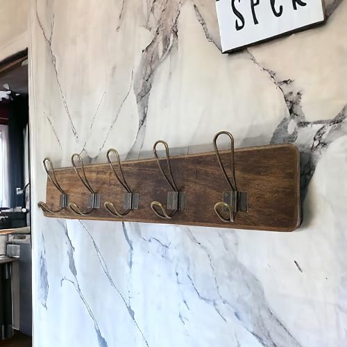 Coat Rack Wall Mount, Reclaimed Wood Board 24 Inch, 5 Bronze Hooks, Natural - Image 6