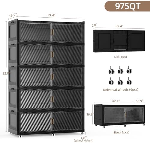 SAILUN 400Gal Extra Large Stackable Storage Bins with a Lid,Black, 5Pack - Image 2