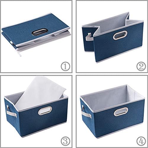 PRANDOM Large Collapsible Storage Baskets for Closet [5-pack] Decorative Fabric Storage Bins Cubes with Leather/Metal Handles for Shelves Bedroom Living Room Royal Blue (14.9x9.8x8.3 Inch) - Image 6