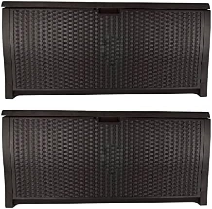 Suncast 99 Gallon Plastic Wicker Deck Box Container Storage for Garden, Garage, Home, Pool, Indoor and Outdoor Use, Mocha (2 Pack) by Unknown