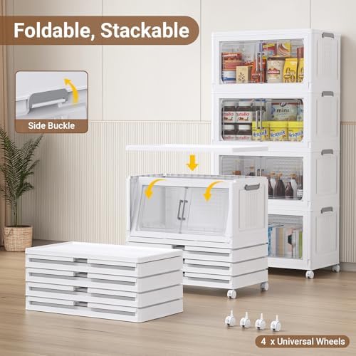 BROVIEW 324 Qt Stackable Storage Bins Foldable Cabinet, V40 White 3-Pack - Image 3