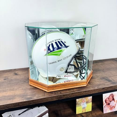 Real Glass Octagon Football Helmet Display Case with 1 1/2" Sport Moulding | Choose Your Moulding and Glass Protection | Full Size Helmet Case - Image 4