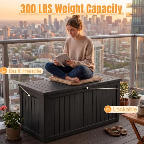 Outdoor Storage Box, 360 Gallon Waterproof Resin Deck Box with Support Rod - Image 6
