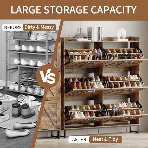 Xixini Shoe Storage Cabinet with 6 Flip Drawers, Entryway Shoe Rack, Brown - Image 5