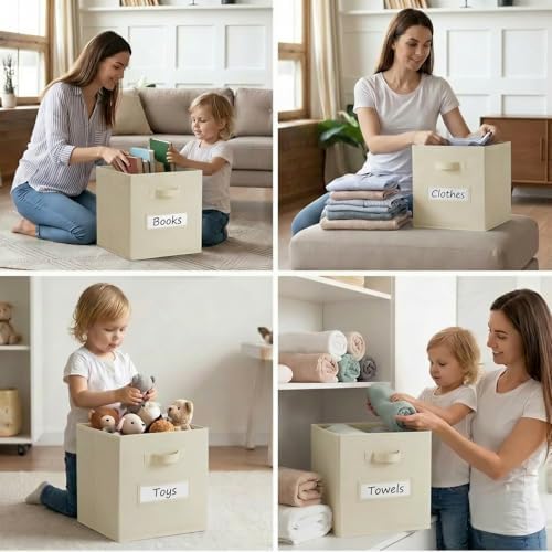 Storage Bins,13" Cube Storage Bin with Labels,10pcs,Beige - Image 6
