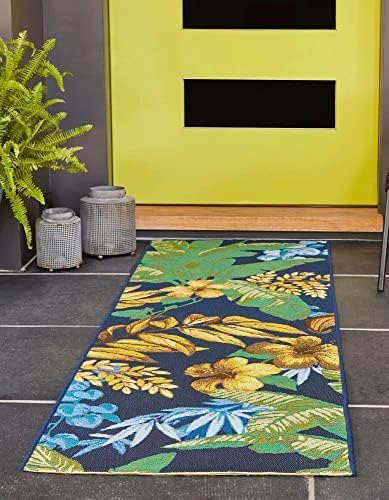 Unique Loom Outdoor Botanical Collection Area Rug - Calypso (2' x 6' 1" Runner, Multi/ Light Blue) - Image 3