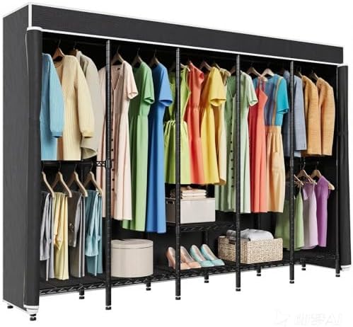 Higeego Heavy Duty Clothes Rack with Cover, H5C Large Clothing Rack, Black by Higeego