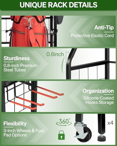 FHXZH Golf Bags Storage Garage Organizer - Stand for Single Golf Bags, Clubs, and Equipment Accessories with Wheels - Image 5