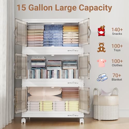 BROVIEW 240Qt Stackable Storage Bins with Lid for Home Dorm, 4Pack White - Image 6