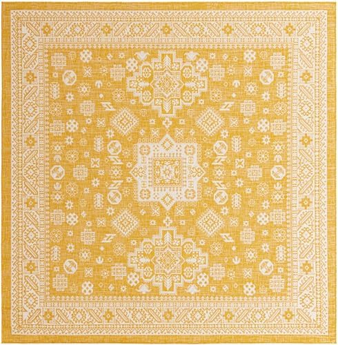 Rugs.com - Outdoor Aztec Rug – 10 Ft Square Yellow Indoor/Outdoor Rug – Weather Resistant, Easy to Clean, Perfect for Patios and Decks - Image 3
