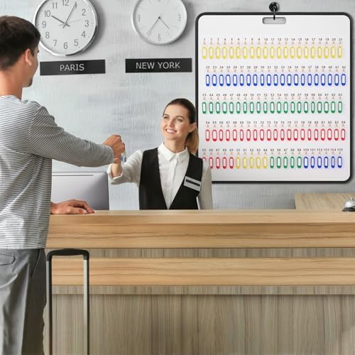 RattanView Key Hook Board Rack with 120 Pcs Plastic Tags Set 31.9 x 29.5 Inch Key Holder Wall Mount Organizer with 105 Hooks Self Closing Tabs Colored Labels for Car Hotels Office House Storage - Image 5