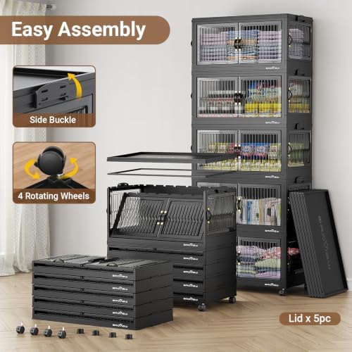 BROVIEW 120Gal Stackable Storage Bins with Lids Foldable Boxes,Black,4Pack - Image 6