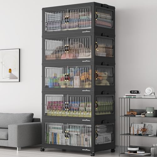 BROVIEW 150Gal Stackable Storage Bins with Lids Foldable Boxes,Black,5Pack by BROVIEW-EnjoytheArtofLife