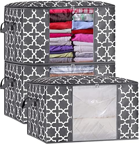 GhvyenntteS Storage Bags 100L 3-Pack Large Blanket Clothes Organization and Storage Containers (Grey-3Pack) by GhvyenntteS