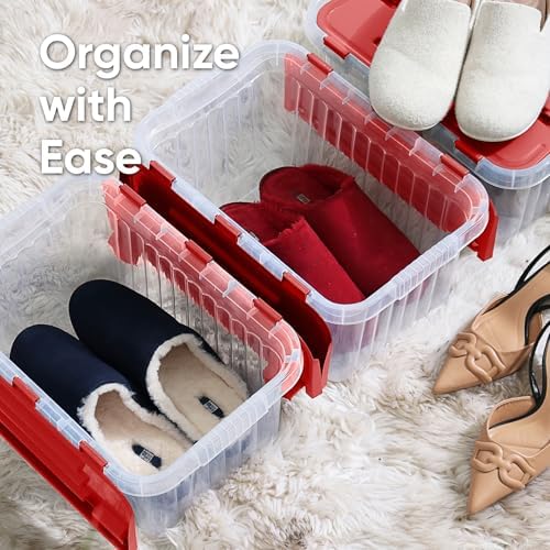 Superio Red Storage Box with Red Hinged Lids, Plastic Container Bins for Organizing with Attached Lid, Stackable Crates, BPA Free, Organizers for Home and Office, 53Quart (20.25"x14"x14.6") - Image 7