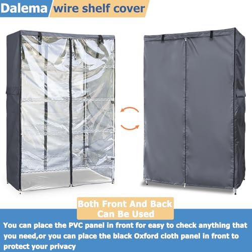 Waterproof Shelf Cover,600D Heavy Duty Dustproof Storage Wire Rack Covers,Outdoor Shelving Covers for Wire Shelves with Zipper 48''x24''x72'',Clear Front. - Image 5
