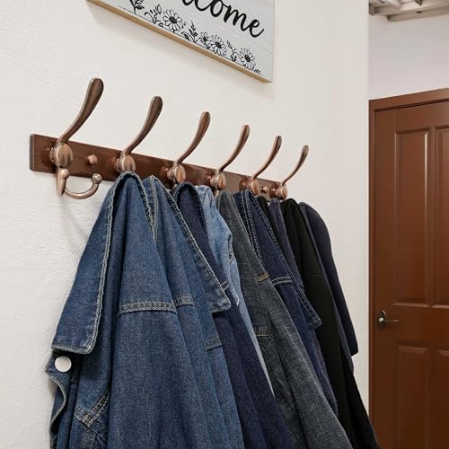 Dseap Coat Rack Wall Mount 24 Inch, Heavy Duty 12-Gauge Base vs Flimsy 1mm, Double-Thick Solid Anti-Snap Hooks, Stainless Steel 6-Hook Hanger Organizer for Clothes Hat Closet Entryway, Antique Copper - Image 5