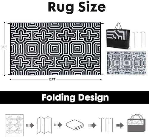 Plastic Straw Rug, Waterproof Outdoor Rug, Reversible Plastic Camping RV Rug, Large Floor Mat and Area Rug for Camping, Patio, Backyard, Deck, Picnic, Beach (P, 9 * 12) - Image 2