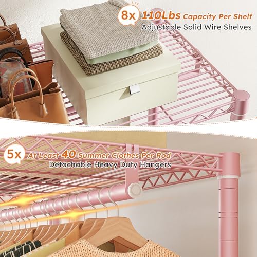 Raybee Clothes Rack, Freestanding Closet Storage System, 5 Rods 8 shelves - Image 5