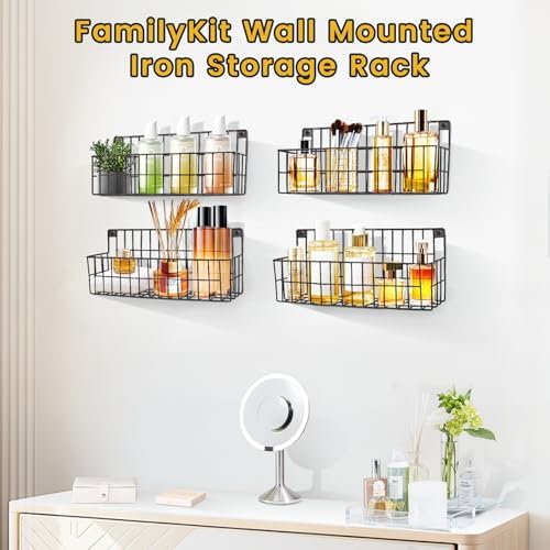 FamilyKit 4 Set Extra Large Hanging Wall Wire Baskets, Black - Image 3